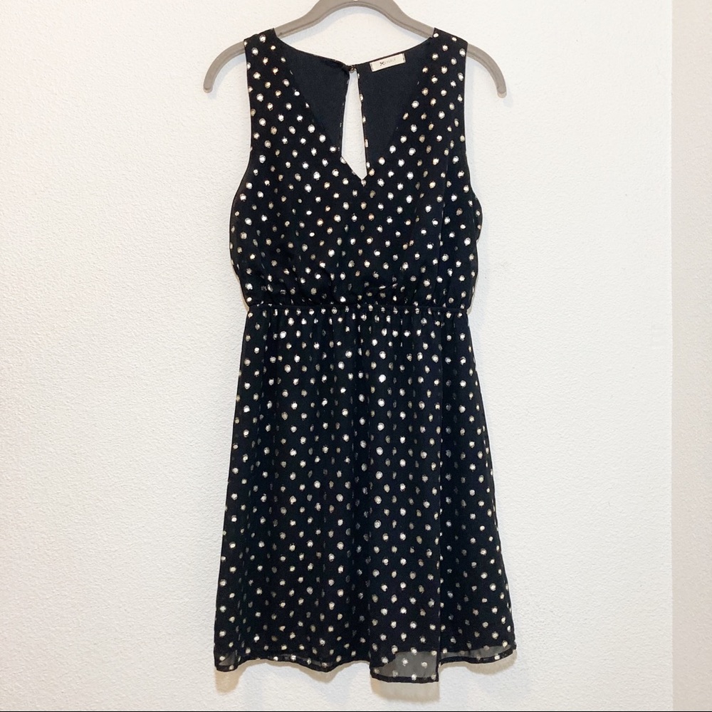 Black and gold polka-dotted short party dress